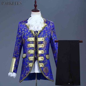 Kraliyet Mavi Beş Parçalı Suit Set Erkekler Avrupa Gotik Orta Çağ Stil Takım Elbise Erkek Drama Balo Şarkıcı Sahne Terno Masculino 210522