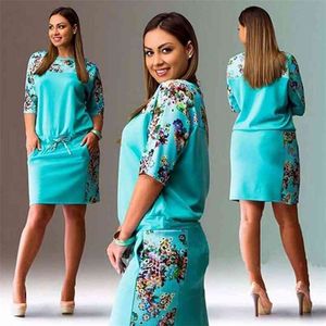 6XL Storstorlek Sommar Dres Vestidos Plus Casual Straight Floral Print Big Ladies Party ES 210623