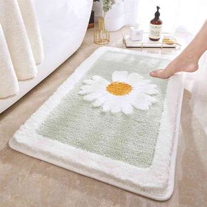 Banheiro Entrada Esteira de Porta Margarida Padrão Banho Tapetes Anti-Slip Absorvente Toilet Toilet Pads Nordic Fluffy Tapetes Decoração Home 210917