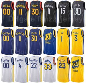 Basquete costurado Stephen Curry Jersey 30 Klay 11 Thompson Draymond Green 23 Andrew Wiggins 22 James Wiseman 33 Moisés Moody 4 Brancos Amarelo Branco Mulher Mulher Mulher