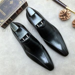 Sapatos de outono homens casamento wedding toe vestido sapatos pintados à mão marrom preto mocasses de couro genuíno deslizamento no homem casual masculino