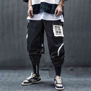 Tasche Hosen Männliche Japanische Beine Cargo Hose Männer Kleidung Harajuku Leggings Overalls Hiphop Jogger Band Übergroßen 210715