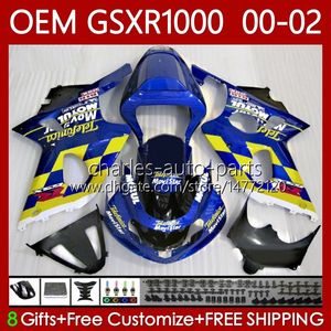 Feedings de Molde de Injeção para Suzuki 1000CC GSXR-1000 GSX R1000 GSXR 1000 CC 00 01 02 Bodywork 62No.62 GSXR1000 K2 2001 2002 2002 Movistar Blue GSX-R1000 01-02 OEM Kit