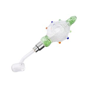 CSYC NC082 Glass Water Bong Smoking Pipes 510 Ceramic Quartz Nail Quartz Banger Nails 45/90 Degree Colorful Turtle Style Spill-Proof Dab Rig Bubbler Pipe