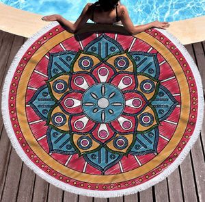 En son 150 cm yuvarlak baskılı plaj havlusu, geometrik mandala tarzı, mikrofiber püsküller, yumuşak dokunuş, özel logo desteği