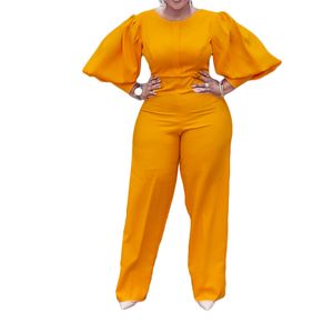 Women's Plus Size Tracksuits Women's Chic Long Overalls For Women Jumpsuit Lantern Sleeve Wide Leg High Waist Straight Rompers Fashion