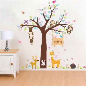 Wald Zoo Tiere Kaninchen Giraffe Affe Baum Wandaufkleber für Kinderzimmer Schlafzimmer Kinderzimmer Dekor Wandtattoo Wandbild Poster 210420