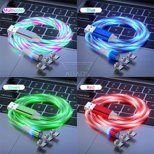 Luminous LED Płynne światło Kable telefonów magnetyczny typu C USB-C Micro USB Kabel ładujący 1M 3FT dla Samsung S10 S20 S21 HTC LG Android PC