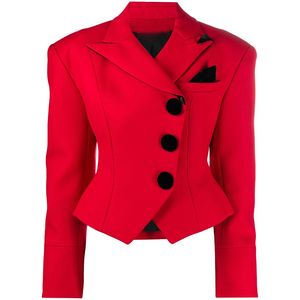 하이 스트리트 est 패션 디자이너 재킷 여성 슬림 피팅 빨간색 짧은 블레이저 210521