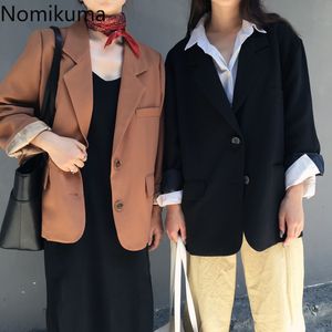 Nomikuma Chegada Manga Longa Solteira Breasted Blazer Mulher Sólida Cor Casual Vintage Moda Casacos Coreano Tops 3A675 210514