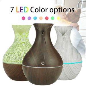 130ml Led Essential Oil Diffuser Humidifier Usb Aromatherapy Wood Grain Vase Aroma 7 Colors Lights For Home Lamp Electric 210724