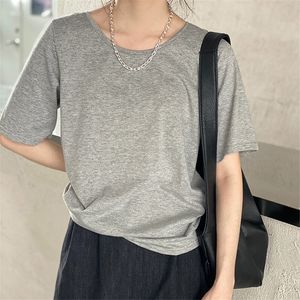 All Match Casual Short Sleeves Women Korean Loose Tops Solid Streetwear Cotton Stylish Brief Female T-Shirts 210421