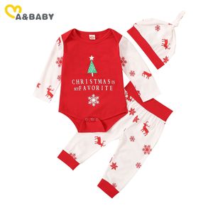 3-24M Christmas Infant Baby Boy Clothes Set Letter Long Sleeve Romper Pants Hat Xmas Red Outfits 210515