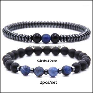 Biżuteria Bransoletka 2PCS/Set Quality Metal z różnorodnością kamiennych koralików Natural Stone Beads Bracelets dla mężczyzn i kobiet Ulubiona biżuteria1 Del del