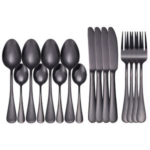 16 Pcs Black Tableware Stainless Steel Cutlery Set Forks Knives Spoons Kitchen Dinner Set Fork Spoon Knife Gold Dinnerware Set 211112