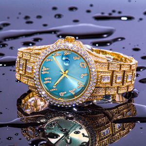 Orologi da uomo Hip Hop Full Diamond Orologio al quarzo in acciaio inossidabile con top blu Orologio impermeabile Reloj Hombre