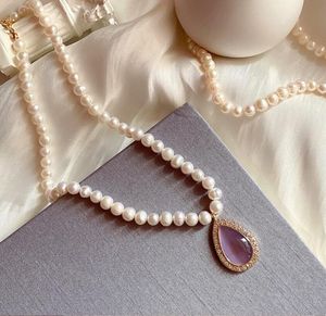 Opal Ve İnci Kolye toptan satış-Retro Elegance Kolye Kolye Tatlı Su Inci Japonya Ve Kore Sürümü Tatlı Opal Elmas Inset Lady Cheongsam Hediye Aksesuarları