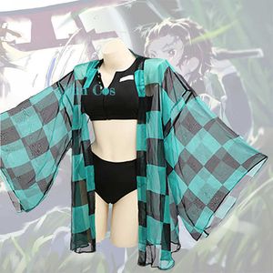 Anime Demon Slayer Costume da bagno verde Kamado Tanjirou Costume cosplay Kimetsu No Yaiba Train Mugen Bikini Costume da bagno Costumi da bagno Donna Y0903