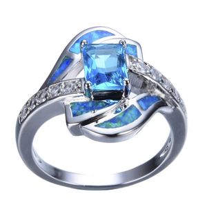 Großhandel Mode Blau Zirkon Band Damen Geometrische Ring für Frauen Hochzeit Schmuck