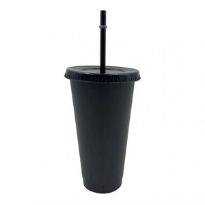 5 Stück 700 ml schwarze wiederverwendbare Kunststoff-Wasserflasche Kaltbecher mit Deckel und Strohhalm Magic Tumbler Kaffeetasse personalisiert