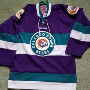 Vintage Orlando Solar Bears Ice #21 Connor Goggin Hockey Jersey 자수 스티치 또는 사용자 정의 이름 또는 번호 레트로 저지