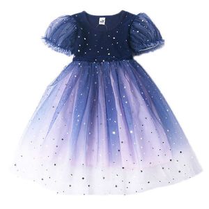 Dzieci Navy Cekiny Prom Dress Dla Dzieci Puff Sleeve Tulle Princess Suknia Party Letnia Moda Odzież Odzież 210529