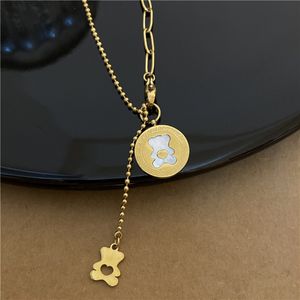 Simpatica collana con ciondolo a forma di orso in acciaio inossidabile. Collana con ciondolo a conchiglia bianca in stile INS