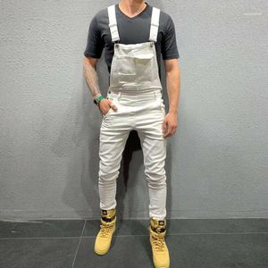 Moda Homens Bib Calças Denim Jeans Suspensórios Macacões Macacos Magnados Retos Calças1