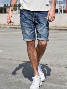 Kuegou Mäns Denim Shorts Jeans 100% Bomull Sommar Mode Tvätta Old Hole Rak Typ Män Byxor KK-2991 210714