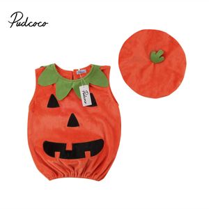 Wholesale toddler top hats for sale - Group buy 2018 Brand New Y Cosplay Halloween Toddler Baby Kid Pumpkin Sleeveless Romper Jumpsuits Tops Hats Baby Clothes Costumes H0910