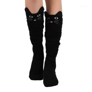 Meias Hosiery Mulheres Bonito Animal Impressão sobre Joelho Alta Meia Sólida Cor Mantenha-se aquecido em Inverno Long Elastic Enfermagem