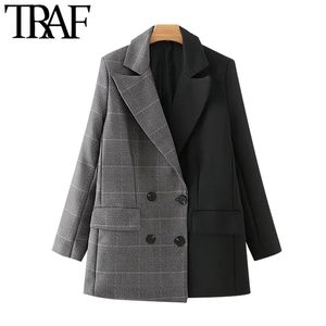 Cappotto blazer patchwork doppio petto moda donna Tasche maniche lunghe vintage Capispalla femminile Top chic 210507