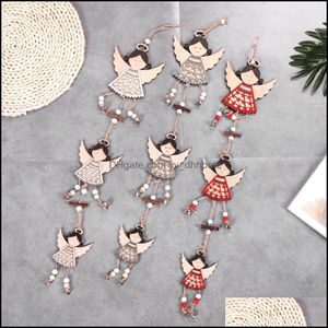 Christmas Decorations Festive & Party Supplies Home Garden Wooden Angle String Hanging Pendant Door Ornament Wood Crafts Xmas Tree Decoratio