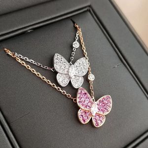 S925 Silver Butterfly Hanger Kettingen Eenvoudige Volledige Diamant Sweet Little Fairy Rose Gold Luxe Sieraden