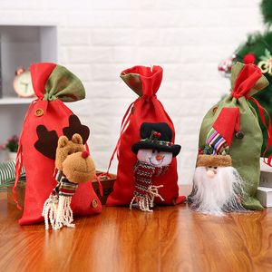 20 * 37 cm Julsäckar för presenter och gåvor Xmas Tree Decorations Indoor Decor Ornaments Santa Snowman Elk Candy Väskor CO539