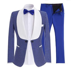 Royal Blue Black Anzug Herren Schal Kragen 2 Stück Herren Suitsslim Fit Bräutigam Jacke Smoking Für den Hochzeitsabend (Blazer + Hosen + Krawatte) x0909