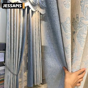 European Chenille Jacquard Fabric Modern Curtain for Living Dining Room Bedroom Luxury Blackout Curtain 210712