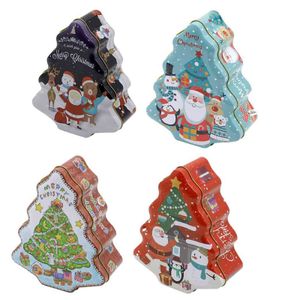 4pcs Christmas Candy Jars Xmas Tree Shape Tinplate Gift Boxes (assorted Color)