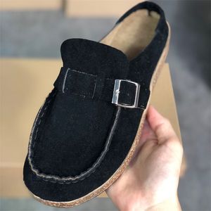 Women Scuffs Casual Shoes Sandal Round Toe Platform Slippers Fashion Flat Leather Shoe Summer Outdoor Beach Slipper Lady Black Beige Sandals 003