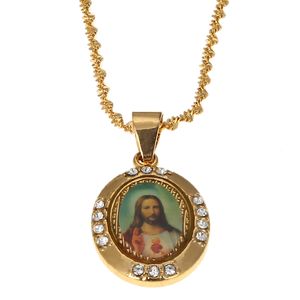 Crystal Jesus Portrait Necklace Pendant Women Father Cross Necklace Christian Jewelry