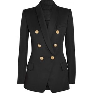 HOHE QUALITÄT Modedesigner-Blazer für Damen, langärmelig, zweireihig, Metallknöpfe, Schalkragen, Außenjacke 211006