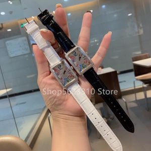 Full diamond sky star watch zircon Quartz Wrist watch geometric rectangular clock Fashion Women Multicolor leather watches