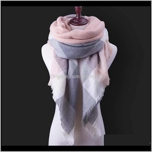Wraps Hats, & Gloves Fashion Aessories Drop Delivery 2021 Mltbb Womens Winter Scarf Plaid Knitting Triangle Scarves Female Solid Color Shawl