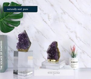 Home Arts and Crafts Luxury Natural Amethyst Geode with Transparent Base Purple Color Crystal Decorative Amethysts