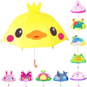 Cute Kids Cartoon Sunny Rainy Ombrelli Animali Rana Tigre Stampa Ombrello in poliestere Appeso Ombrello a manico lungo Regali 18 Stili