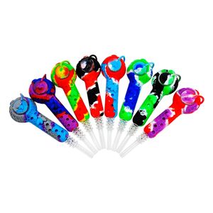 Cool Pipes Colorful Silicone Quartz Tip Straw Smoking Handpipe Portable Holder Innovative Design Filter Hole Bowl With Cover Caps Titanium Spoon DHL Free