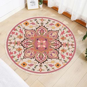 Mattor nordisk matta för sovrum rund mandala matta vardagsrum söt bohemisk cirkel meditation bomull vävd frans matta