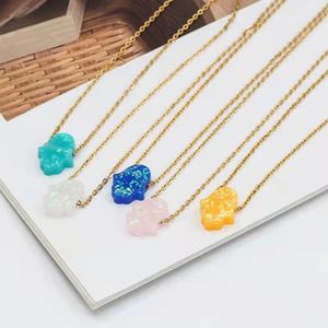 Pendant Necklaces Creative Fashion Opal Butterfly Chain Stainless Steel Choker Synthetic Palm Hand For Women Girl Necklace Gift