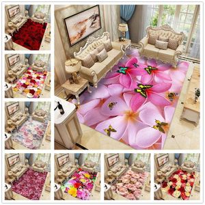 3D Rose Kwiaty Seria Drukowanie Dywany Pary Sypialnia Dywaniki Korytarz Maty podłogowe Romantyczny Walentynki Home Decor Dywan 210626