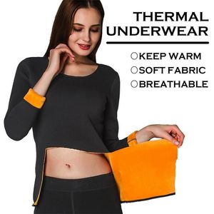 Manga comprida única camada de veludo térmico roupa interior respirável para mulheres underwear inverno o-pescoço básico para tops mais tamanho 211108